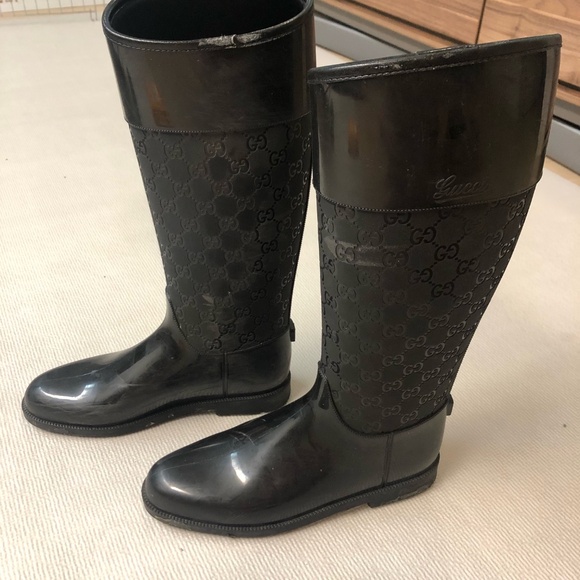 Gucci Women's Black Rubber Monogram GG Rainboots - Picture 4 of 6